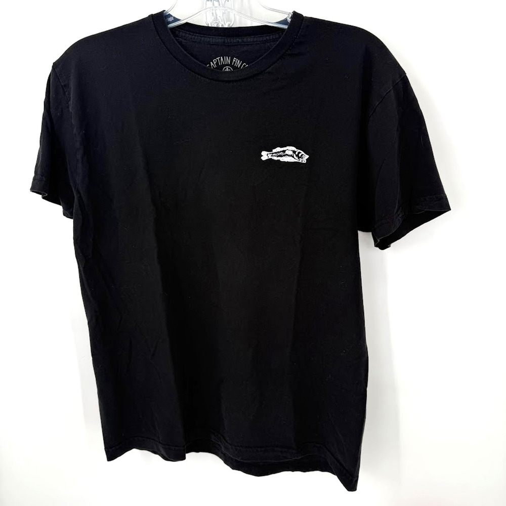 Captain Fin Co Hooked Fishing T Shirt Men’s Large Black Graphic Tee Short Sleeve